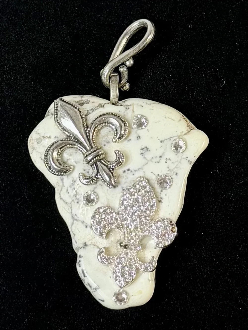 Large Fleur de Lis White Stone Rhinestone Statement Pendant